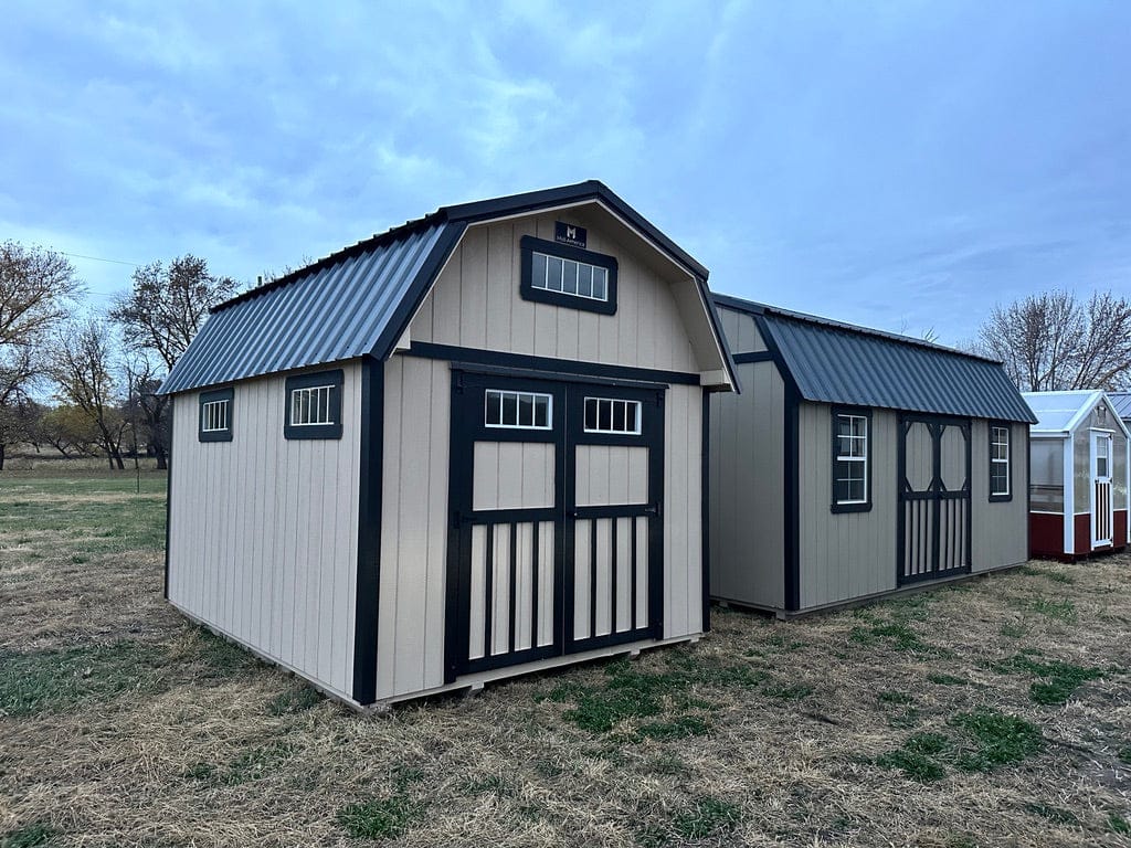 Exterior of small barn-styled shed.