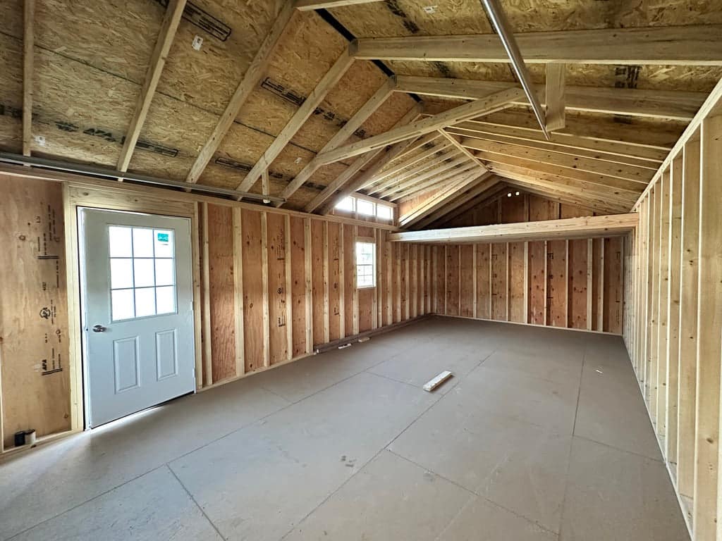 Interior of wood garage building.