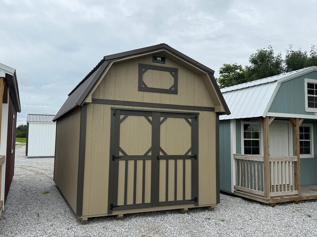 Exterior of barn-style shed.