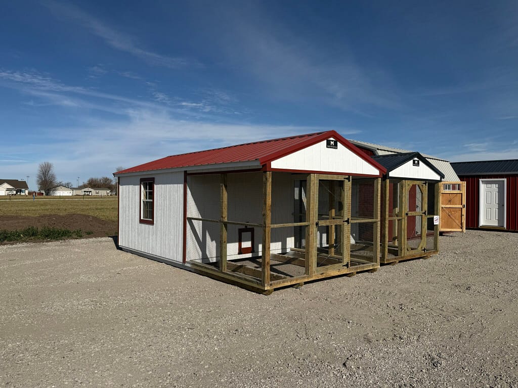 10x20 Chicken Coop – red and white exterior, wood structure, Hampton, NE