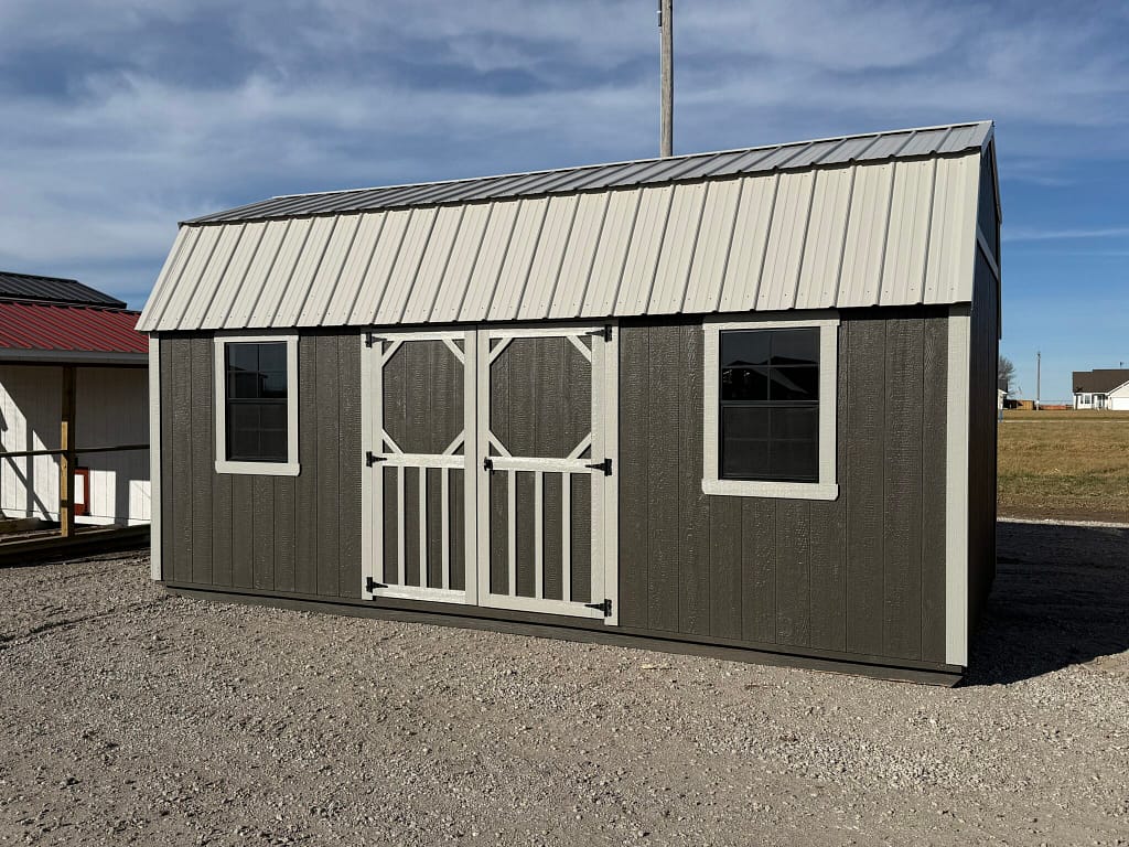 10x20 Lofted Garden Shed – Ash Gray, gambrel roofline, Hampton, NE
