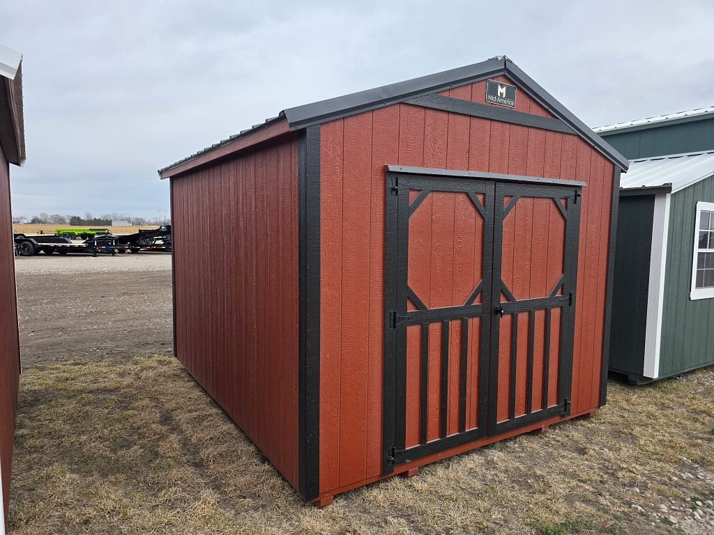 10x12 Utility Shed – red-brown with black accents storage building, Alda, NE