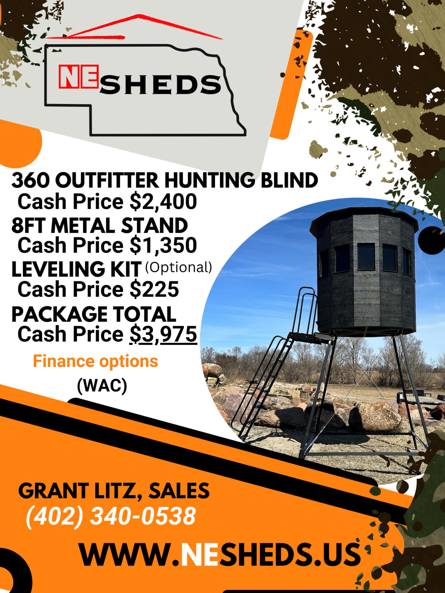 360 Outfitter Hunting Blind with 8ft Metal Stand optional Leveling Kit - Yutan NE | NE Sheds - Image 3