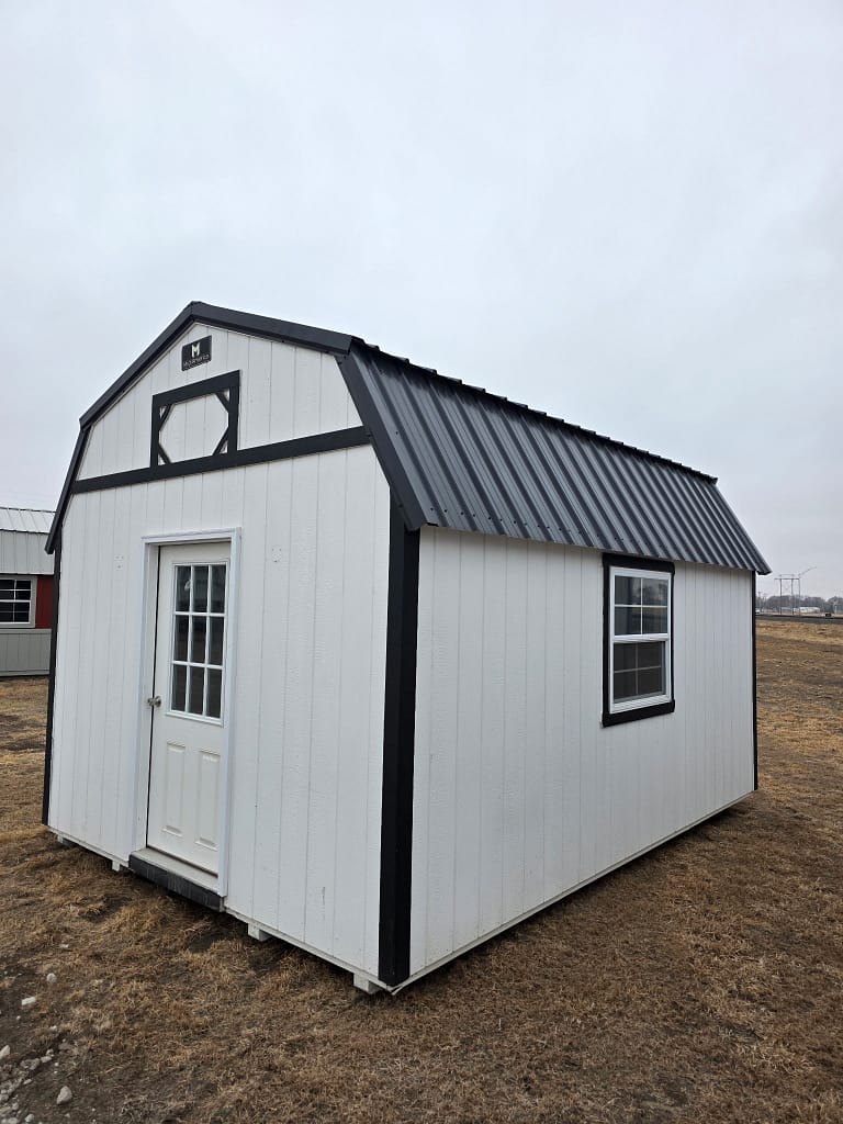 12x16 Lofted Barn – white and black utility shed, Alda, NE